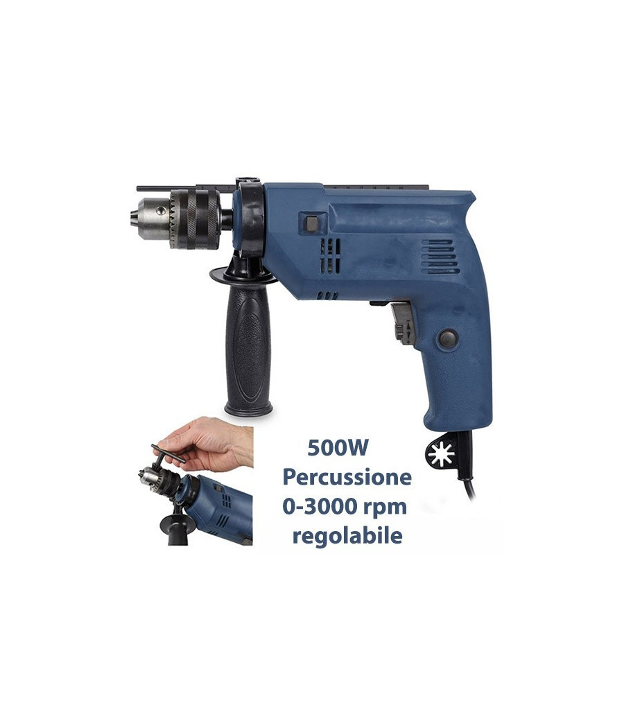 Trapano A Percussione Elettrico 500w Incluso 2set Di Punte Per Metallo E Cemento - immagine 3
