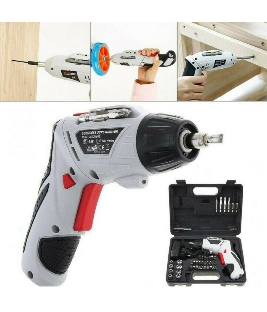 Trapano Avvitatore A Batteria Al Litio In Valigetta 4,8v 48 Pz Snodabile Led 48p