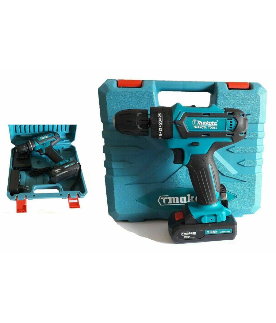 Trapano Avvitatore A Batteria Litio A Percussione 26v Doppia Batteria + Valigia - immagine 2