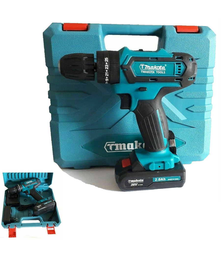 Trapano Avvitatore A Batteria Litio A Percussione 26v Doppia Batteria + Valigia