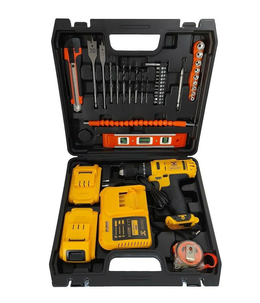 Trapano Avvitatore A Percussione Doppia Batteria Litio 26v Valigia 35 Accessori - immagine 2