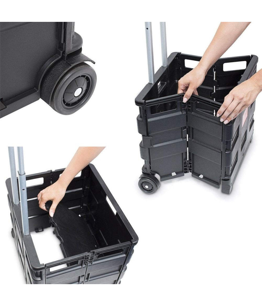 Trolley Carrello Portaoggetti 38x36x33cm Attrezzi Pieghevole Manico Spesa Multiuso - immagine 2