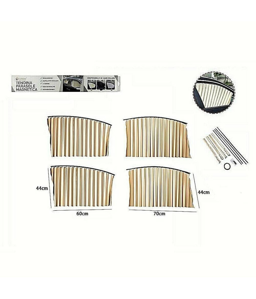 4 Pz. Tenda Tendina Parasole Proteggi Sole Raggi Uv Magnetica Auto Beige 70169