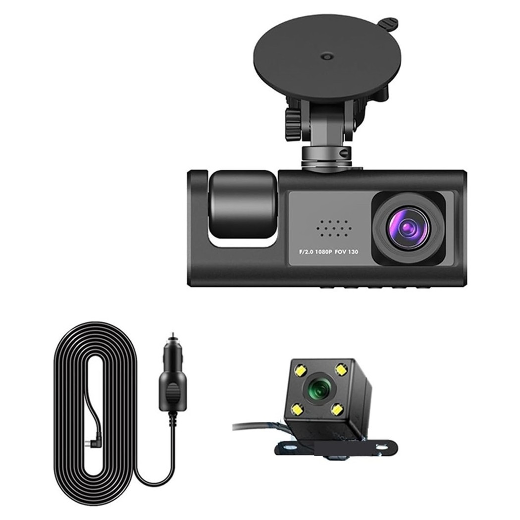 Dash Cam Telecamera A 3 Vie Anteriore Dvr Auto A 3ch Hd 1080p Registratore Videocamera