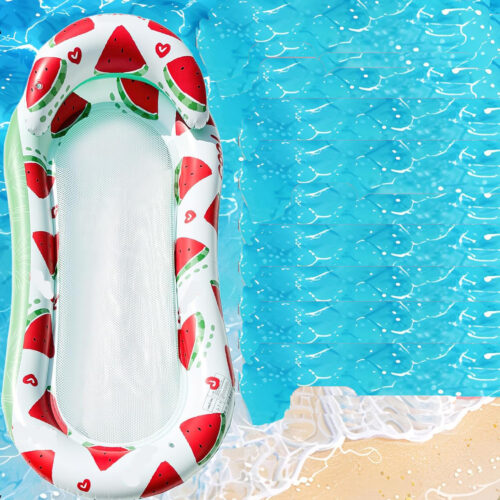 LETTINO GONFIABILE MARE CON RETE – GALLEGGIANTE ESTIVO PERFETTO PER RELAX IN PISCINA E AL MARE-COLORAZIONI CASUALI