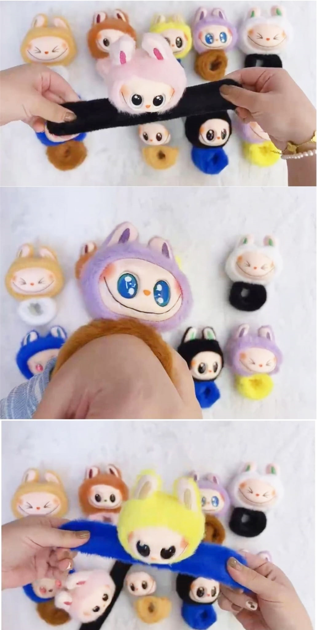 LABUBU COPPIA BRACCIALI AD AVVOLGIMENTO A SCATTO PELOSETTO - MODELLI CASUALI E SONORI - immagine 4