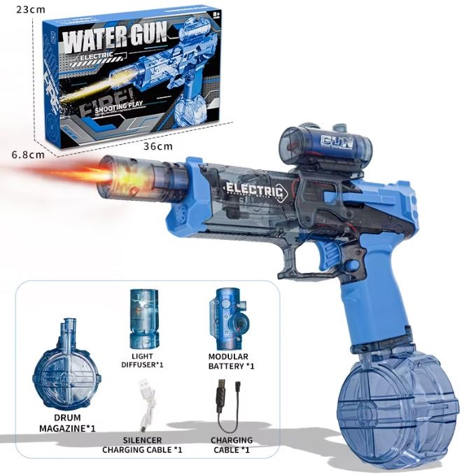 PISTOLA MITRAGLIATRICE AD ACQUA ELETTRICA RICARICABILE,EFFETTO FUOCO-COLORAZIONI CASUALI - immagine 3