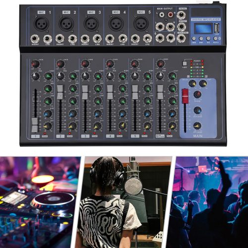 MIXER AUDIO PROFESSIONALE A 7 CANALI, CONSOLE AUDIO M/USB DJ SOUND CONSOLE MIXER PRESA MP3, INGRESSO 48 V ALIMENTAZIONE PHANTOM PER REGISTRAZIONE DJ PALCOSCENICO MUSICA APPLICAZIONE