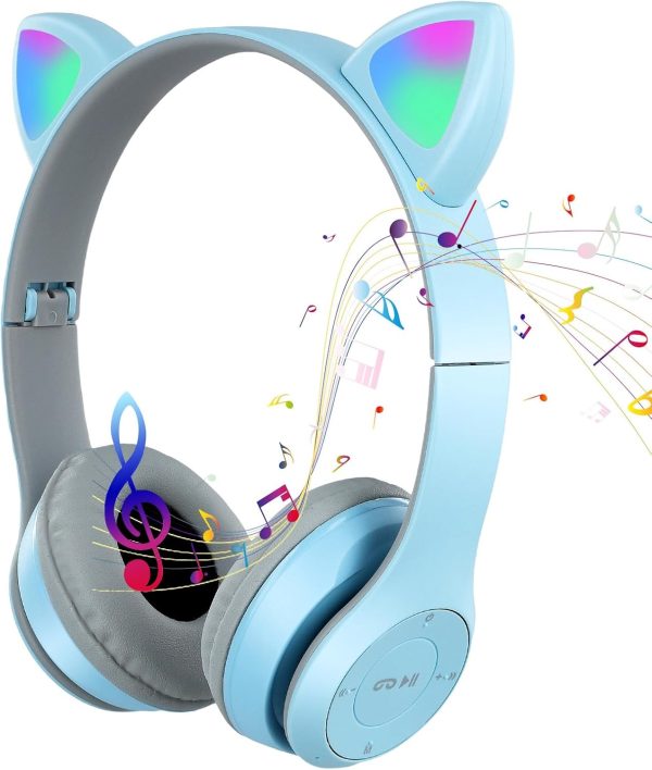 CUFFIA WIRELESS EARBUDS OVER EAR CON ORECCHIE DA GATTO LED - immagine 4