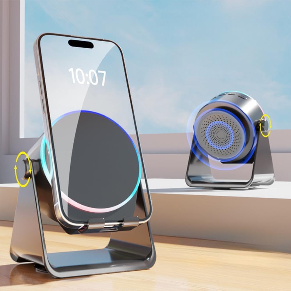 ALTOPARLANTE MAGNETICO A INDUZIONE PER SMARTPHONE CON LUCE AMBIENTALE COLORATA E ROTAZIONE A 360° - immagine 3