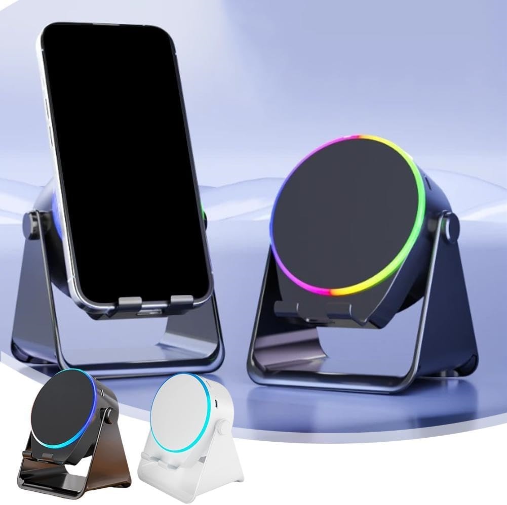 ALTOPARLANTE MAGNETICO A INDUZIONE PER SMARTPHONE CON LUCE AMBIENTALE COLORATA E ROTAZIONE A 360°