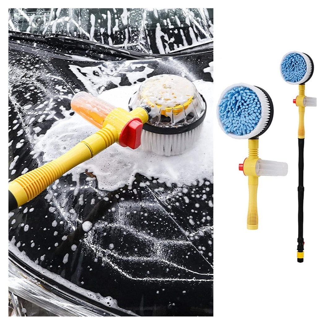 Spazzola Per Lavaggio Pulizia Auto Rotante Con Serbatoio Sapone Attacco Tubo Manico Lungo