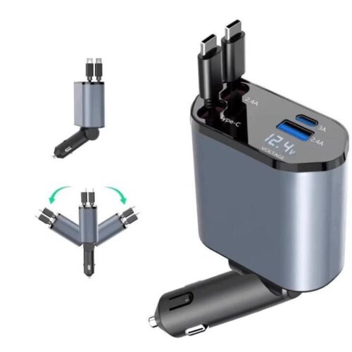 CARICATORE DA AUTO CON DOPPIO FILO USB-C RETRATTILE